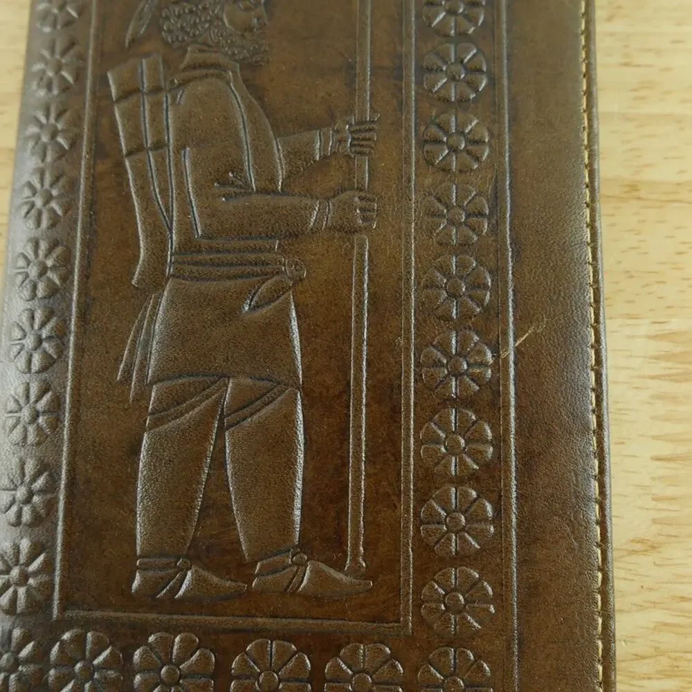 Persian Charm Negar‎ Achaemenid Soldier Folded Long Wallet Brown Leather 4x7